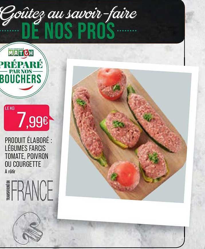 produit élaboré : légumes farcis tomate, poivron, ou courgette