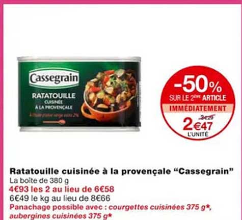 Ratatouille Cuisinée à La Provençale "cassegrain"