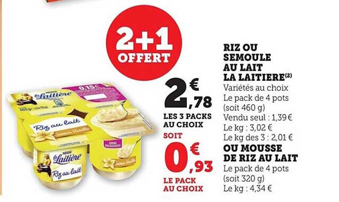 Riz Ou Semoule Au Lait La Laitière Ou Mousse De Riz Au Lait