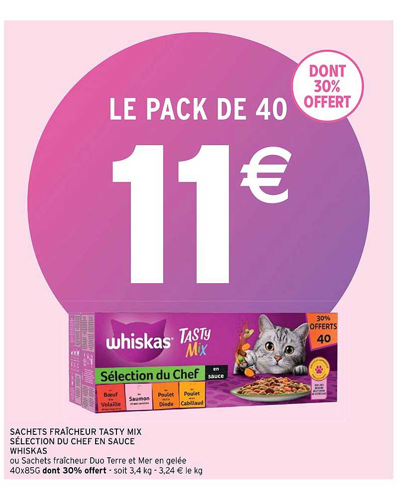 sachets fraîcheur tasty mix sélection du chef en sauce whiskas