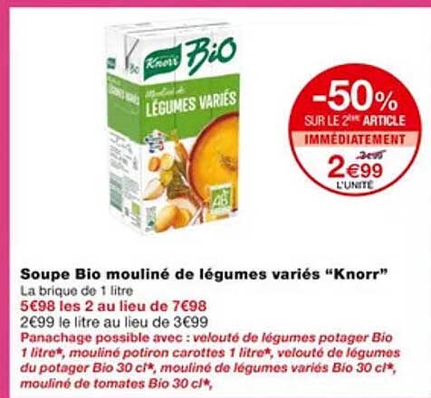 soupe bio mouliné de légumes variés "knorr"