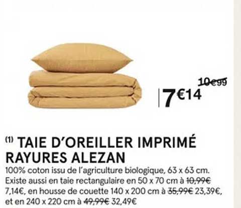 taie d'oreiller imprimé rayures alezan