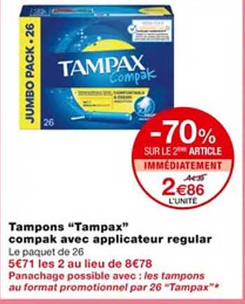 tampons "tampax" compak avec applicateur regular
