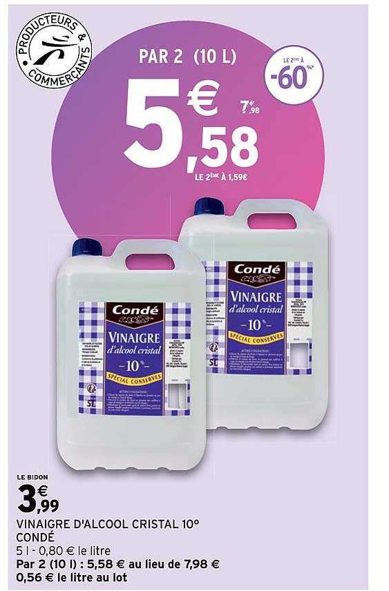 vinaigre d'alcool cristal 10° condé