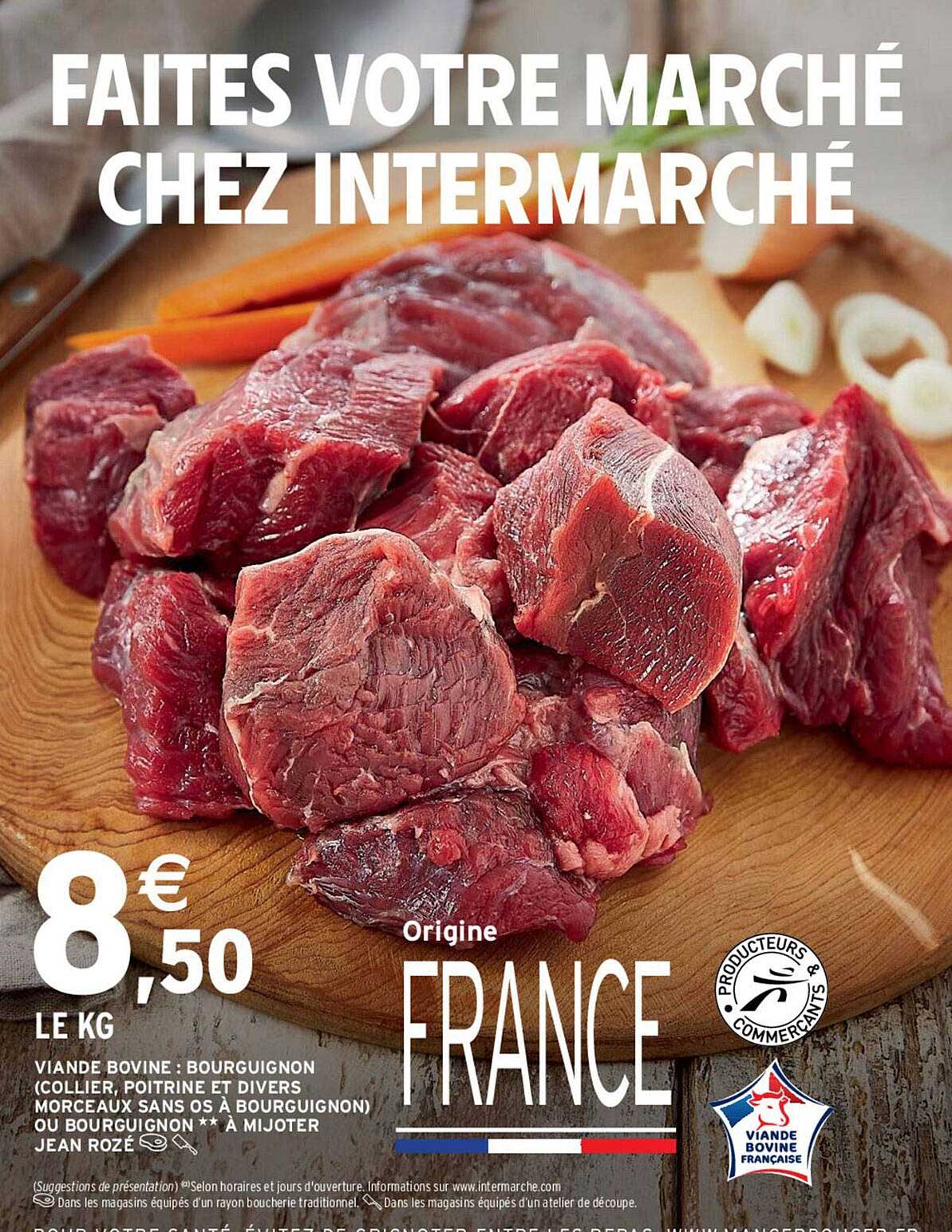 Viande Bovine : Bourguignon (collier, Poitrine Et Divers Morceaux Sans Os à Bourguignon) Ou Bourguignon**à Mijoter Jean Rozé