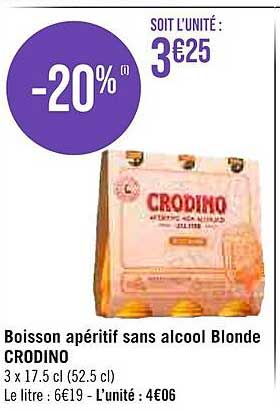Boisson Apéritif Sans Alcool Blonde Crodino