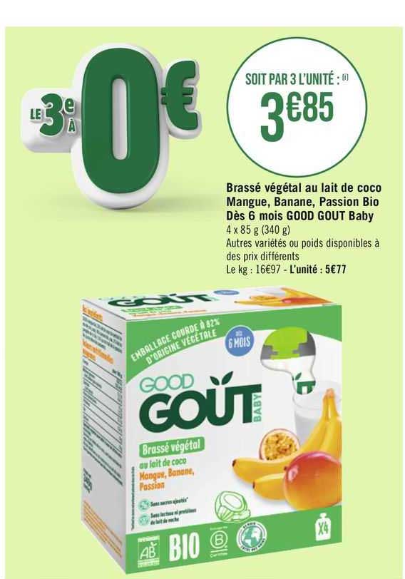 Brassé Végétal Au Lait De Coco Mangue, Banane, Passion Bio Dès 6 Mois Good Gout Baby