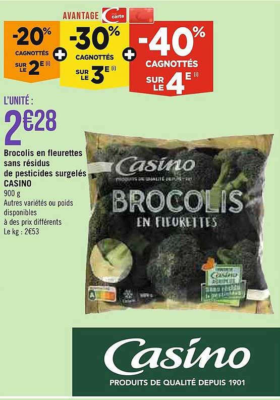 brocolis en fleurettes sans résidus de pesticides surgelés casino