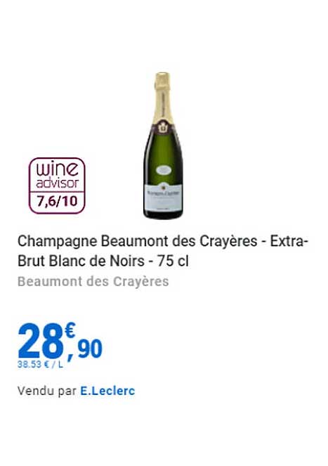 champagne beaumont des crayères - extra-brut blanc de noirs - 75 cl