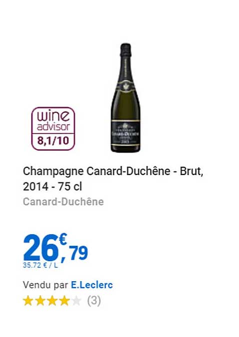 champagne canard-duchêne - brut, 2014 - 75 cl