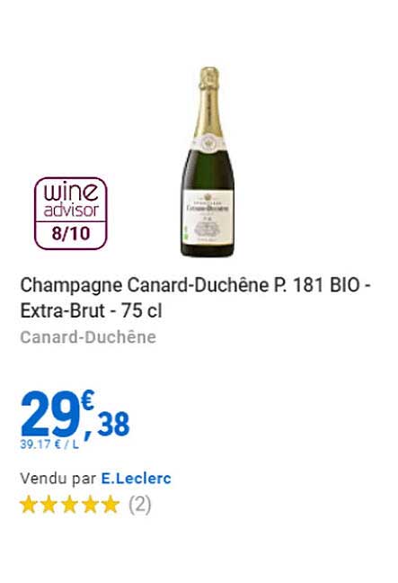 champagne canard-duchêne p.181 bio - extra-brut - 75 cl