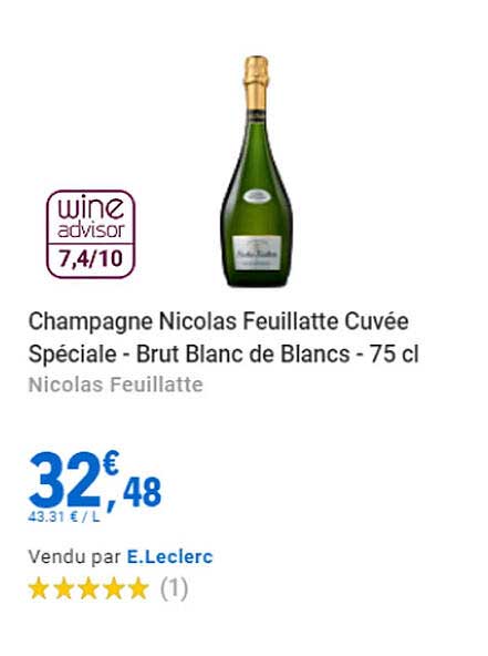 champagne nicolas feuillatte cuvée spéciale - brut blanc de blancs - 75 cl