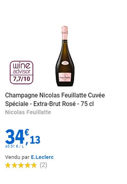 champagne nicolas feuillatte cuvée spéciale - extra-brut rosé - 75 cl