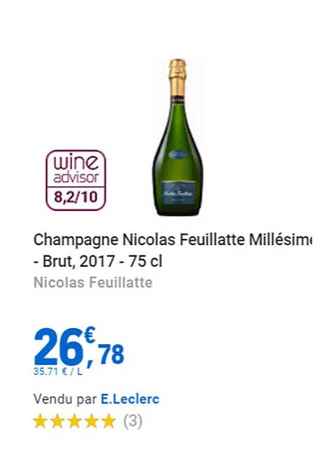 champagne nicolas feuillatte millésimé - brut, 2017 - 75 cl