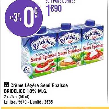 crème légère semi épaisse bridelice 18% m.g.