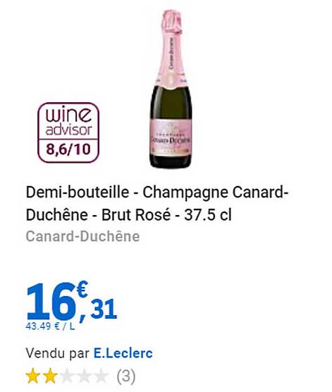 demi-bouteille - champagne canard-duchêne - brut rosé - 37.5 cl