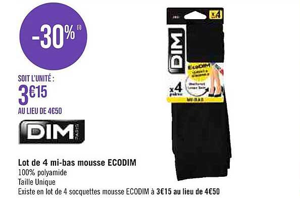 dim lot de 4 mi-bas mousse ecodim