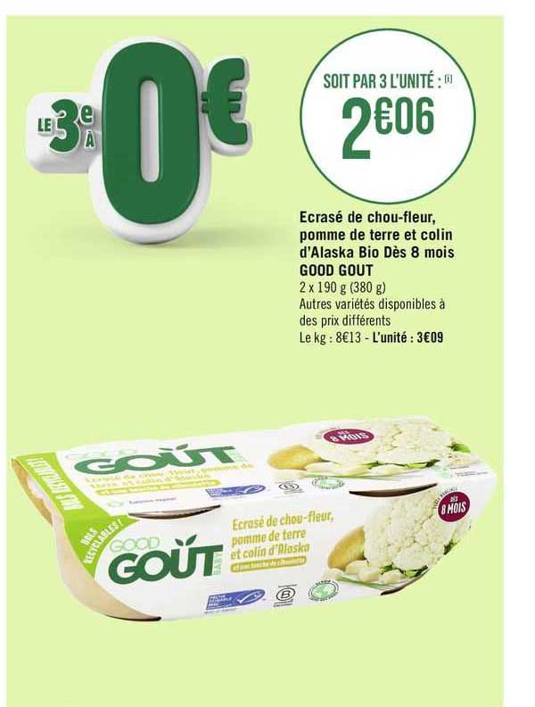 ecrasé de chou-fleur, pomme de terre et colin d'alaska bio dès 8 mois good gout