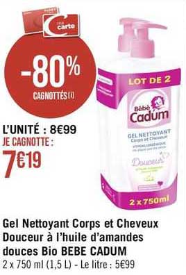 gel nettoyant corps et cheveux douceur à l'huile d'amandes douces bio bebe cadum
