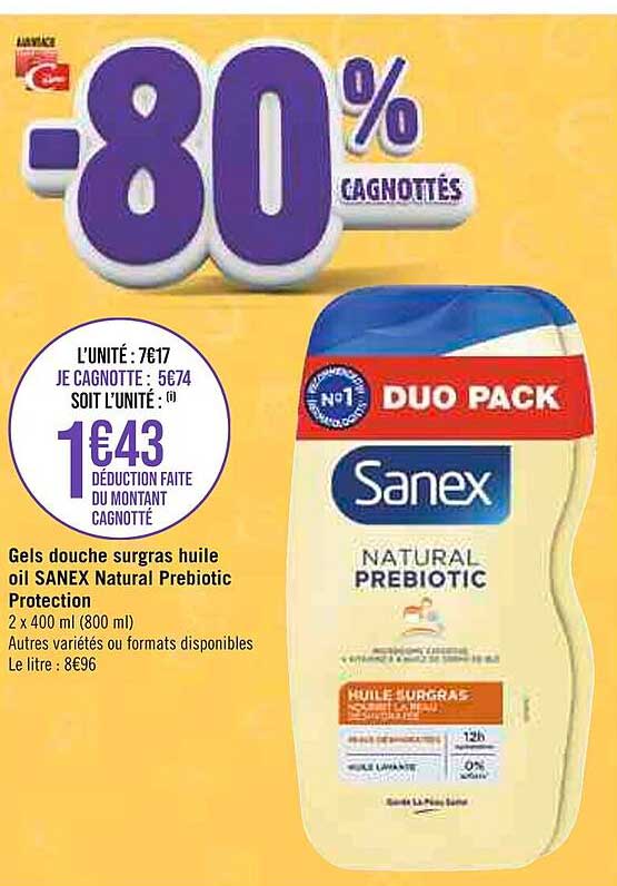 gels douche surgras huile oil sanex natural prebiotic protection