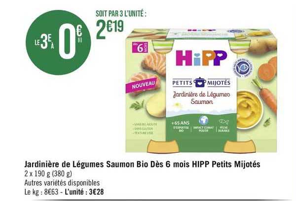 jardinière de légumes saumon bio dès 6 mois hipp petits mijotés