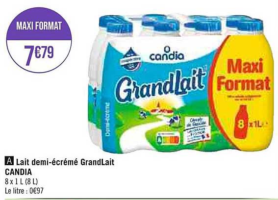 lait demi-écrémé grandlait candia