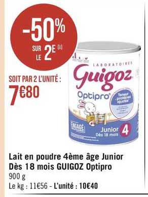 lait en poudre 4ème âge junior dès 18 mois guigoz optipro