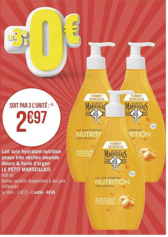 lait soin hydratant nutrition peaux très sèches amande douce & huile d'argan le petit marseillais
