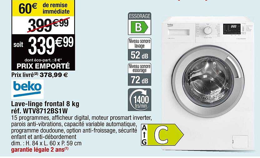 lave-linge frontal 8 kg beko