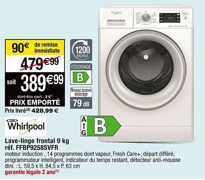 lave-linge frontal 9 kg whirlpool