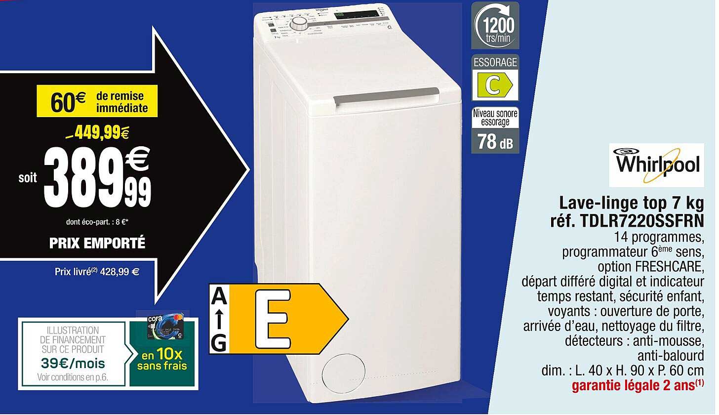 lave-linge top 7 kg whirlpool