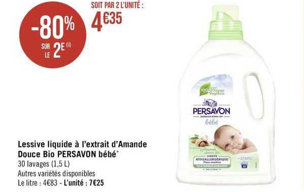 lessive liquide à l'extrait d'amande douce bio persavon bébé