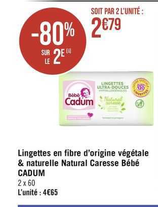 lingettes en fibre d'origine végétale & naturelle natural caresse bébé cadum