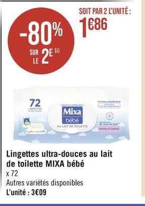 lingettes ultra-douces au lait de toilette mixa bébé