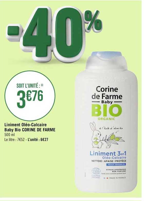 liniment oléo-calcaire baby bio corine de farme