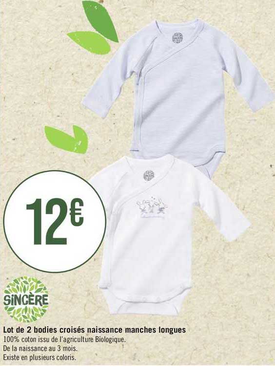 lot de 2 bodies croisés naissance manches longues sincère