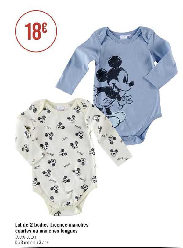 lot de 2 bodies licence manches courtes ou manches longue