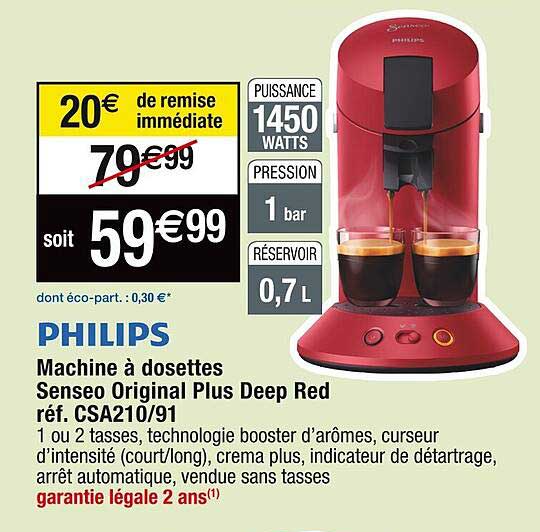 machine à dosettes senseo original plus deep red philips