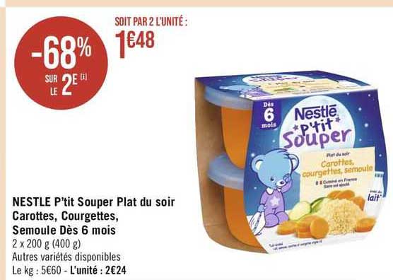 nestle p'tit souper plat du soir carottes, courgettes, semoule dès 6 mois