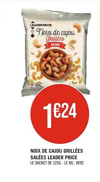 noix de cajou grillées salées leader price