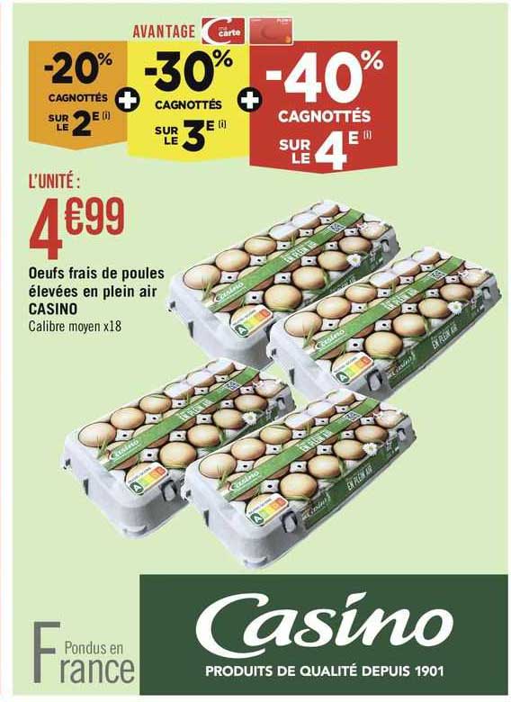 œufs frais de poules élevées en plein air casino