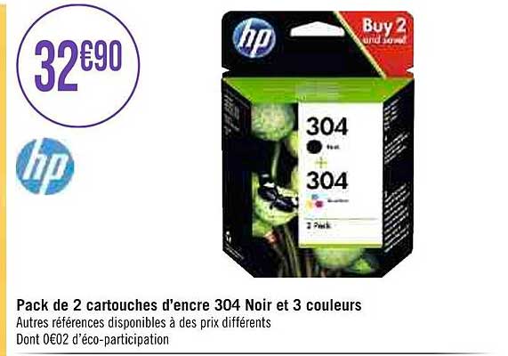 pack de 2 cartouches d'encre 304 noir et 3 couleurs