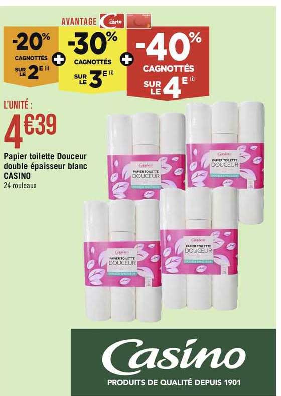 Papier Toilette Douceur Double épaisseur Blanc Casino