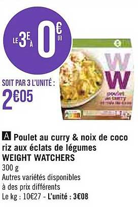 poulet au curry & noix de coco riz aux éclats de légumes weight watchers