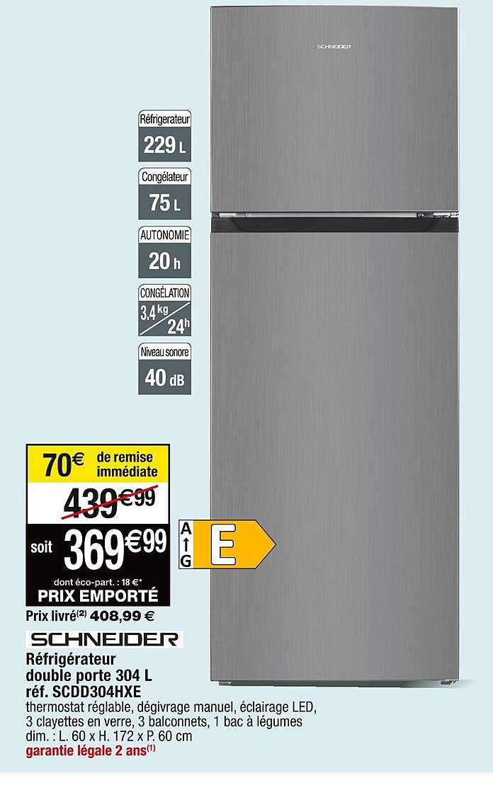 Réfrigérateur Double Porte 304 L Schneider