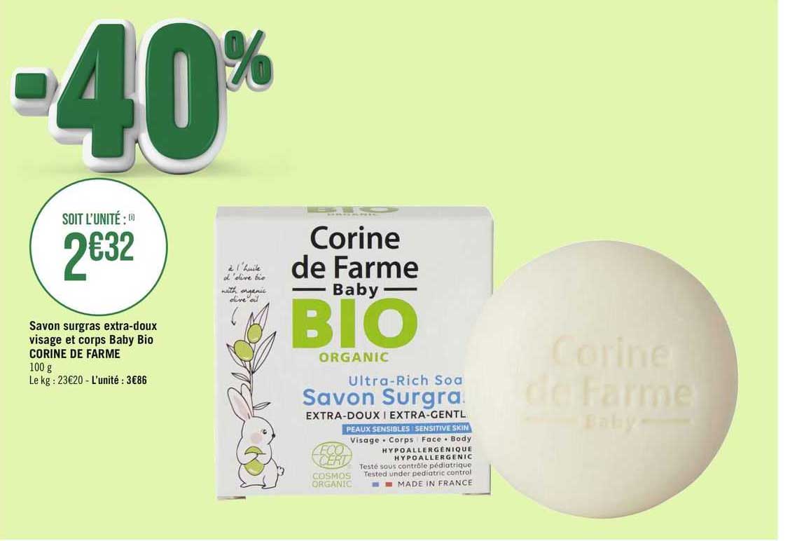 savon surgras extra-doux visage et corps baby bio corine de farme