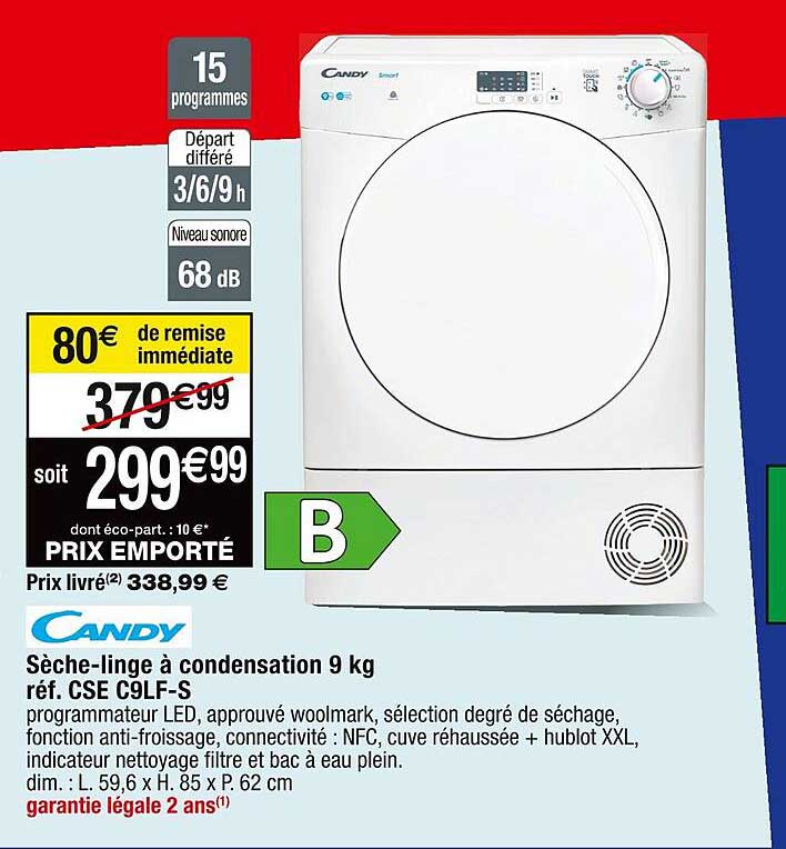 sèche-linge à condensation 9 kg candy