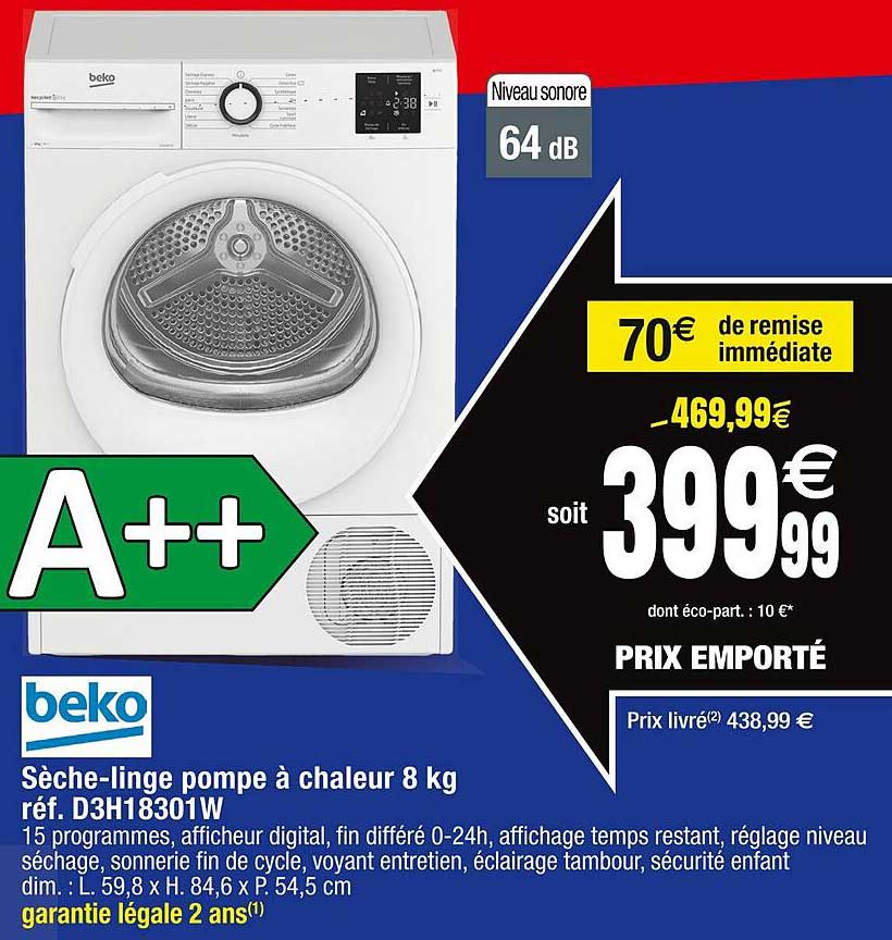 Sèche-linge Pompe à Chaleur 8 Kg Beko