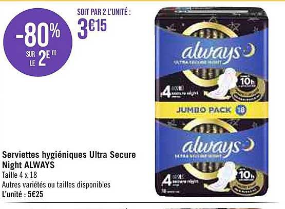 serviettes hygiéniques ultra secure night always