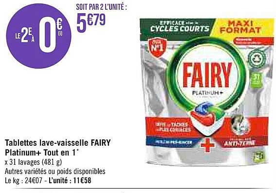 tablettes lave-vaisselle fairy platinum+ tout en 1"